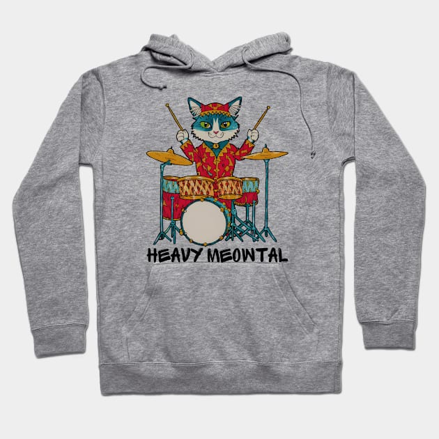 Cat Playing Drums Hoodie by Noshiyn